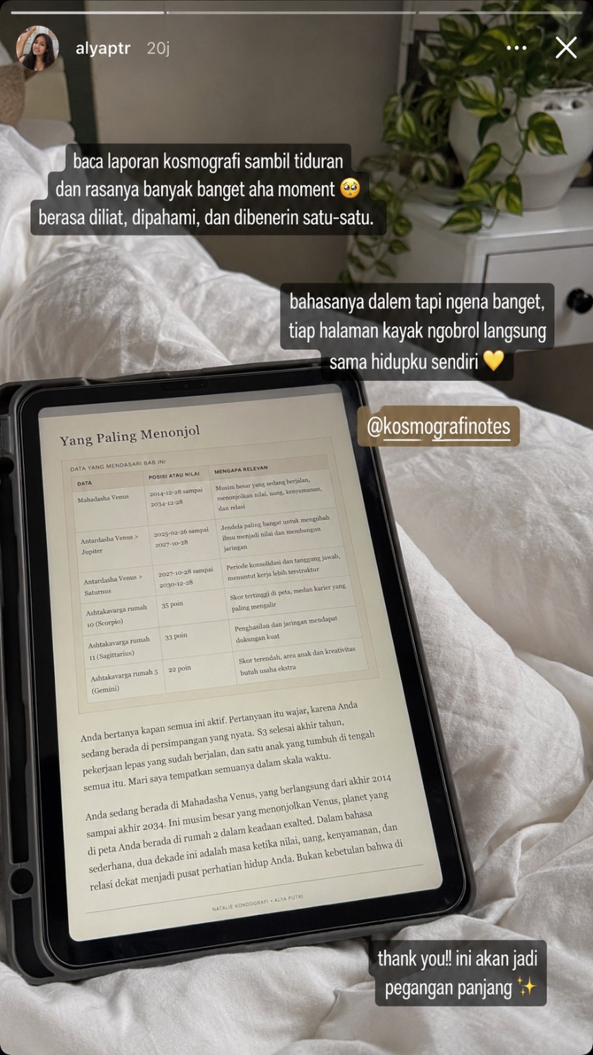 Screenshot social proof Kosmografi 5